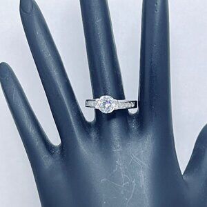 Silver Tone With Clear Glass Rhinestone Statement Ring (R365)